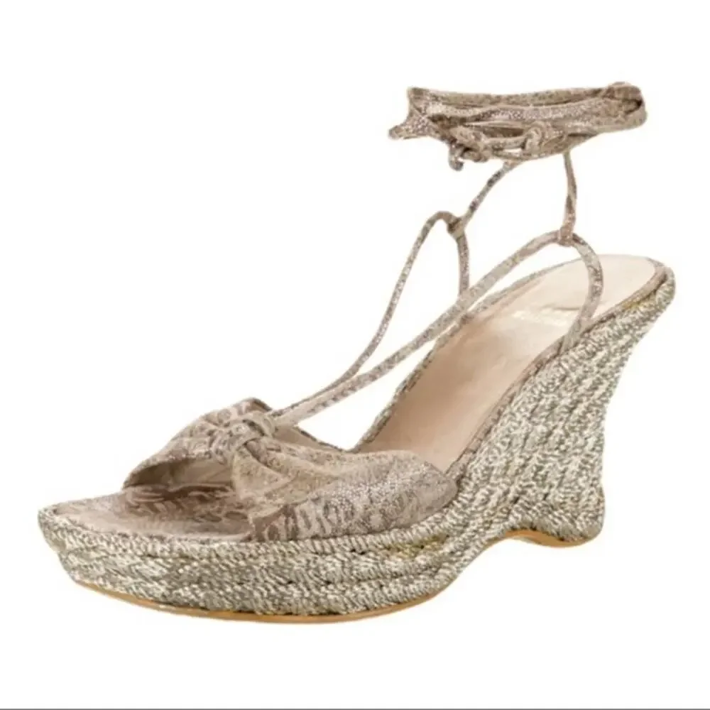 Stuart Weitzman Wishful Espadrilles Wedge Sandal - Tan Nairobi Patch - 6M